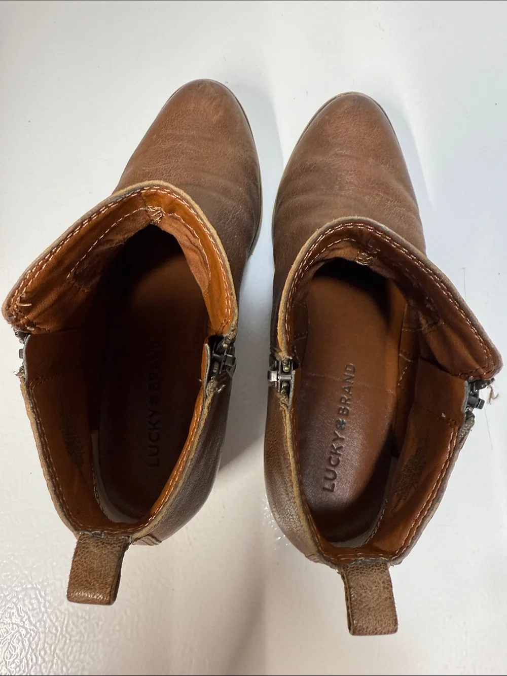Women’s Lucky Brand Brown Leather Side-Zip Ankle Boots